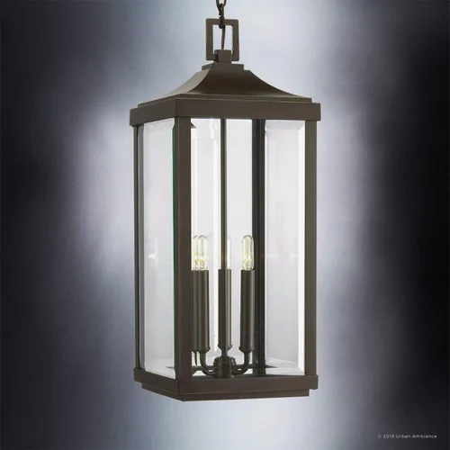 Miniatura 3 de Urban Ambiance Lámpara colgante colonial de lujo para exteriores, tamaño grande: 23-3/4" x 9-1/2", con elementos estilo granja, acabado de bronce