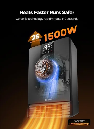 Miniatura 2 de GiveBest Calentador de pared inteligente, calentador eléctrico de calentamiento rápido de 1500 W para uso en interiores, 3 modos de calefacción