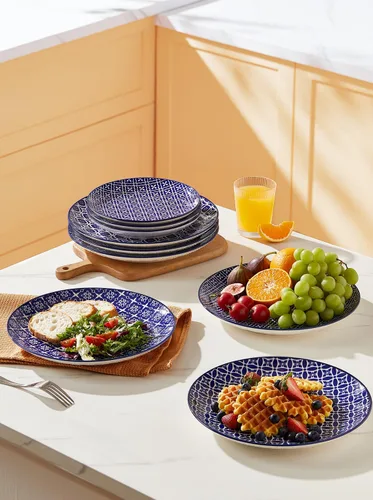 Miniatura 3 de Metahom Platos de cerámica de 10 pulgadas, juego de platos de porcelana azul y blanca, platos para servir pasta, panqueques, carne, ensalada, juego