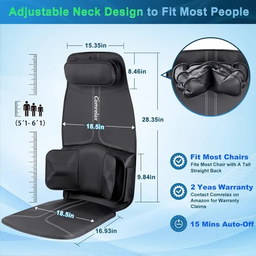 Miniatura 3 de Cojín de masaje de espalda con compresa, asiento de vibración, 3 modos y 3 intensidades masaje de espalda y cuello para aliviar el estrés