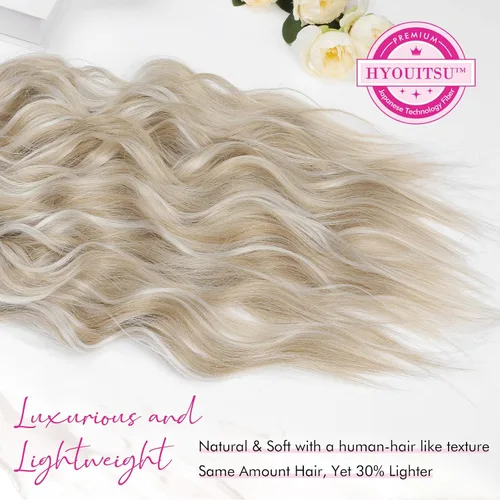 Miniatura 2 de REECHO Extensiones de cabello con pinza, 4 piezas de extensiones de cabello rubio de 24" de largo, ondas de playa gruesas, HE003, trama de encaje