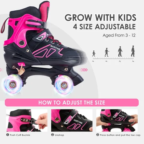 Miniatura 4 de Patines para niños con 6 almohadillas de protección, patines de tamaño ajustable para niños principiantes, patines para niños pequeños con 8 ruedas