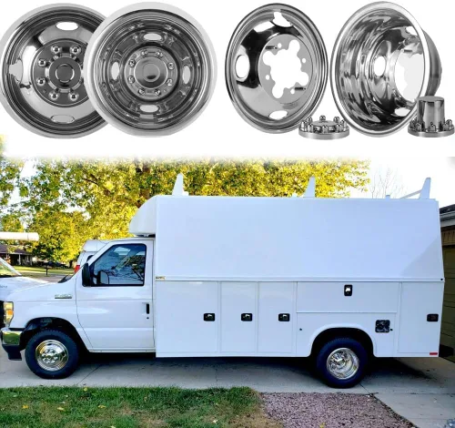 Miniatura 13 de Juego de simuladores de rueda de acero inoxidable pulido de 16 pulgadas para doble rueda, compatible con Dodge, Mercedes y Freightliner Sprinter Van