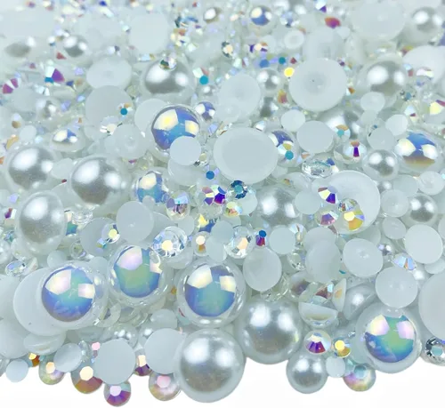 Miniatura 18 de Diamantes de imitación de media perla roja y negra de 1.06 oz para manualidades, tamaño mixto de 0.116 a 0.394 pulgadas, diamantes de imitación