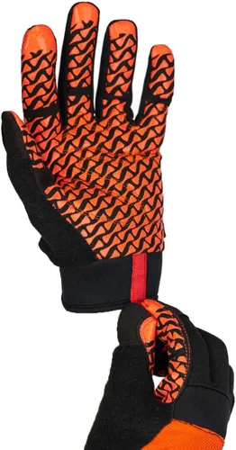 Miniatura 4 de SAFE HANDLER Guantes Super Grip Palma de agarre texturizada, textura antideslizante, correa de muñeca con gancho y bucle, negro/naranja, S/M, 1