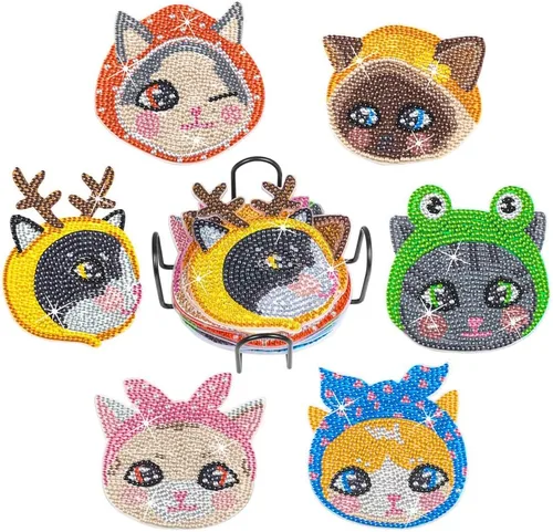 Miniatura 11 de Praise V Do Juego de 6 posavasos de pintura de diamante con soporte de base de corcho, posavasos de Navidad para principiantes, adultos
