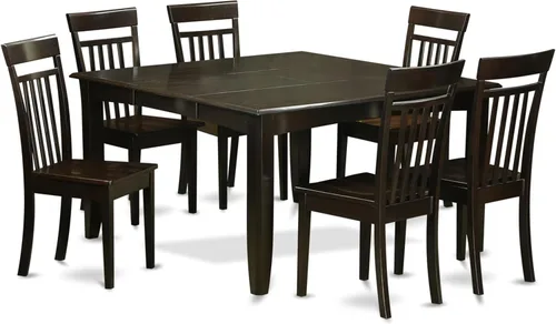 East West Furniture PFCA7-CAP-W - Juego de mesa de comedor moderno de 7 piezas que consta de una mesa cuadrada de madera con hoja de mariposa y 6