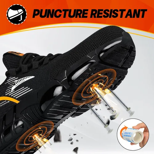 Miniatura 3 de BAIYIJIA Zapatos de punta de acero para hombre, zapatos de trabajo antideslizantes para construcción con amortiguación de aire, zapatos
