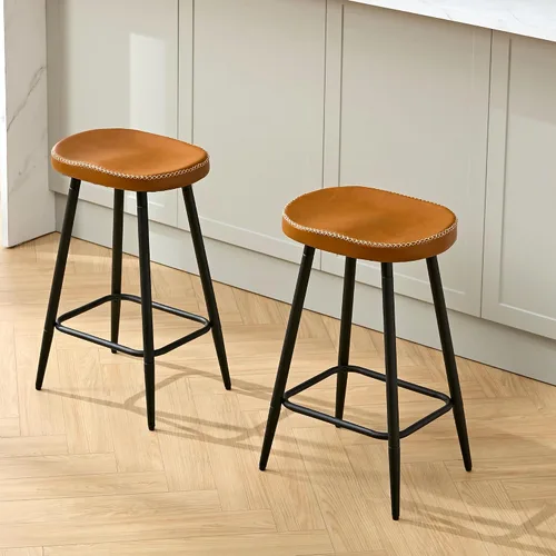 Miniatura 18 de FIRAVOE Juego de 2 Taburetes de Bar, Taburetes de Bar Modernos de 24" de Altura de Mostrador, Taburetes de Montar sin Respaldo de Cuero Sintético