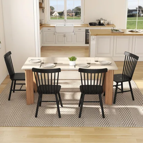Miniatura 9 de Kmax Juego de 4 sillas de comedor vintage, sillas Windsor con patas de madera maciza, estilo campestre, nogal Nuez