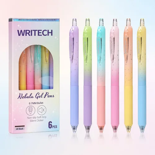 Miniatura 9 de WRITECH Bolígrafos de gel de punta fina: 1.0mm tinta negra retráctil 4 unidades escritura suave con barril de color degradado estético para diario