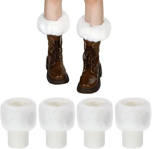 2 pares de botas de piel sintética, calentadores de piernas de piel corta, puños peludos, calcetines de invierno para niñas, color blanco, Blanco