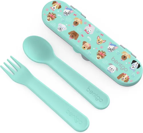 Miniatura 16 de Bentgo Juego de utensilios para niños, tenedor, cuchara y estuche de almacenamiento de plástico reutilizable, materiales sin BPA, asas de fácil