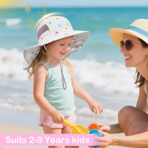 Miniatura 142 de Sombrero de sol para niños, protección UV, unicornio, verano, playa, jugar con ala ancha, solapa para el cuello para niñas y niños