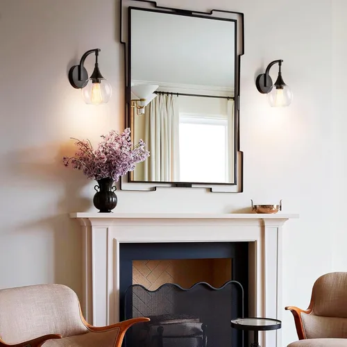 Miniatura 6 de Juego de dos apliques de pared negros, lámpara de pared moderna con pantalla de vidrio transparente, accesorios de iluminación de tocador de baño