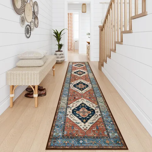 Miniatura 19 de Beeiva Alfombras florales de entrada, lavables para interiores, ultra fina, de 2 x 3 pies, antideslizante, para cocina, tapete de cachemira suave