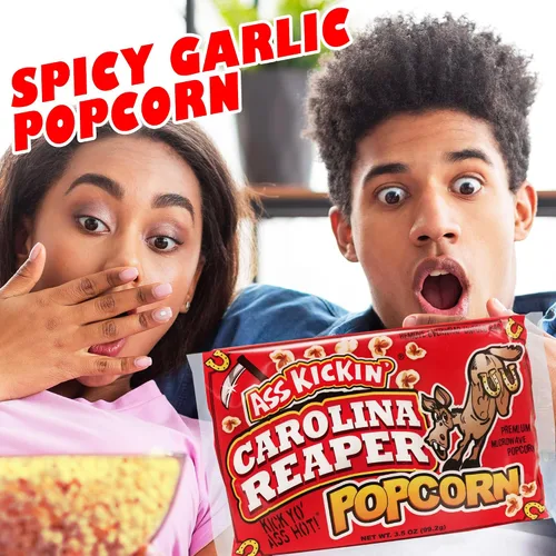 Miniatura 4 de KICKIN' Carolina Reaper - Palomitas de maíz para microondas con pimienta – Paquete de 6 – Palomitas de maíz gourmet picantes – Son una gran
