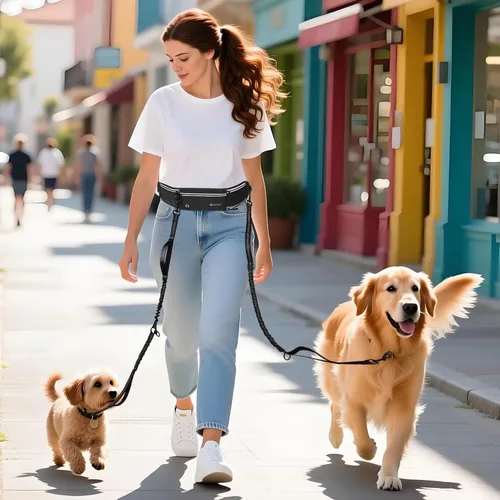 Miniatura 7 de Tails & Tales Correa de perro manos libres con bolsa para la cintura, soporte lumbar mejorado, correa reflectante elástica, cinturón ajustable