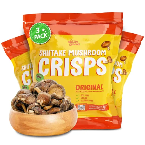 Miniatura 13 de The Daily Good Shiitake Crisps - Paquete de 3 chips de hongos, sin gluten, sin OGM, sabores original, wasabi y chile mexicano, alimentos