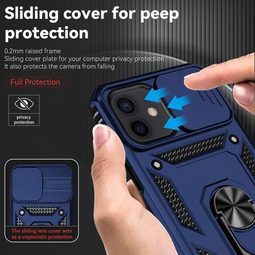 Miniatura 4 de Funda para iPhone 12, con protector de pantalla y funda para cámara, [grado militar] de 16 pies. Funda protectora a prueba de caídas con soporte Azul
