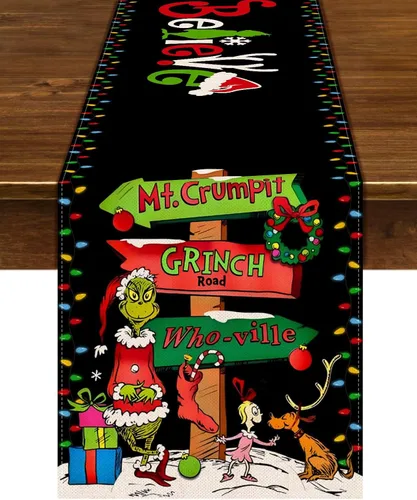 Camino de mesa de Navidad Feliz Navidad, decoración de fiesta de invierno, chimenea, cocina, comedor, decoración del hogar (negro, 13 x 72 pulgadas)