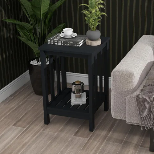 Miniatura 3 de TaoHFE Mesas auxiliares negras para sala de estar, soporte moderno, mesa auxiliar rústica y delgada con estante de almacenamiento abierto, mesita