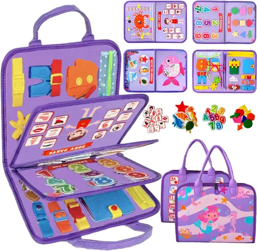 Miniatura 9 de Qizfun Montessori Tablero Ocupado y Libro Ocupado para Niños Pequeños – Juguete Sensorial y de Aprendizaje que Mantiene a los Niños Ocupados