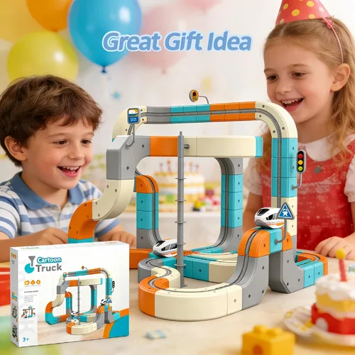 Miniatura 8 de Juego de tren eléctrico 3D para niños, pista de carreras de gravedad mágica con aprendizaje STEM, cubos y bloques flexibles, juguete para niños