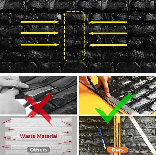Miniatura 7 de Circloophs Paneles de pared 3D para pegar y despegar, papel tapiz 3D imprimible de ladrillo negro, autoadhesivo, impermeable, paneles de ladrillo