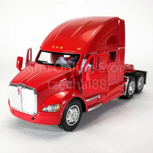Miniatura 6 de KiNSMART Kenworth T700 - Camión contenedor a escala 1:68, modelo de metal fundido a presión, rojo con calcomanías, acción de retroceso