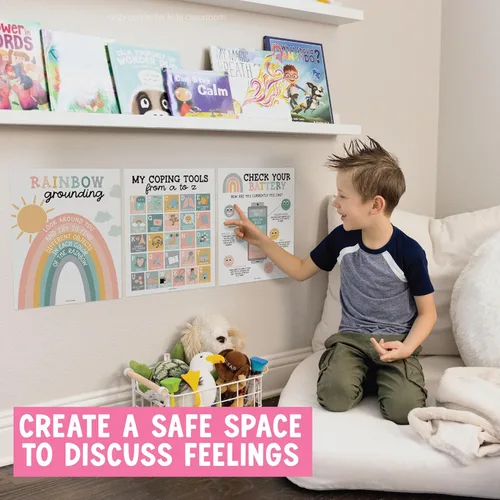 Miniatura 7 de Hadley Designs 9 carteles de esquina relajantes para el aula, suministros de esquina tranquila con tabla de emociones, póster de consejero escolar
