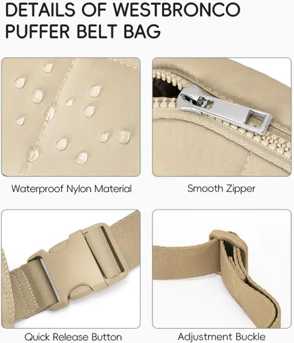 Miniatura 95 de WESTBRONCO Riñoneras para mujeres y hombres, bolsa para cinturón con bolsillos con cremallera, riñoneras modernas, bolsas cruzadas ligeras de 1