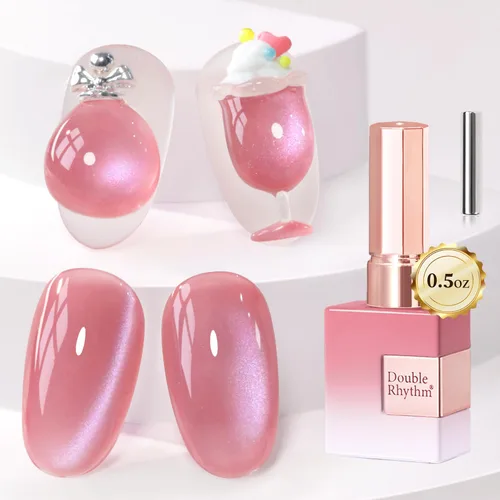 Miniatura 55 de Double Rhythm Esmalte de gel Jelly Glass de ojo de gato con imán, 0.5 onzas líquidas, brillo holográfico, brillante, translúcido