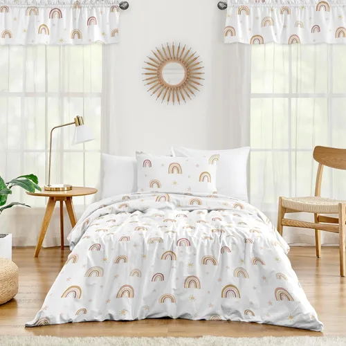 Sweet Jojo Designs Juego de edredón individual de 2 piezas (arcoíris bohemio rosa) para niñas, niños, ropa de cama para niños, ropa de cama en una