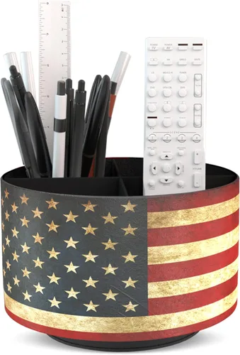 Organizador Redondo de Cuero para Suministros de Arte, Soporte para Control Remoto, Rotación de 360 Grados, Soporte Multifuncional para Lápices,