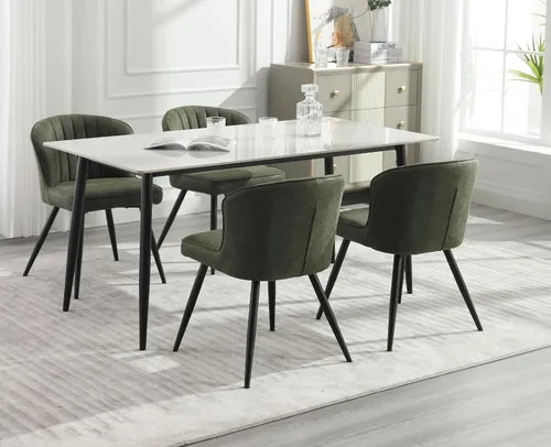 Miniatura 7 de CIMOTA Juego de 2 sillas de comedor de cuero verde, modernas sillas de comedor con patas de metal negro, sillas de cocina tapizadas con respaldo