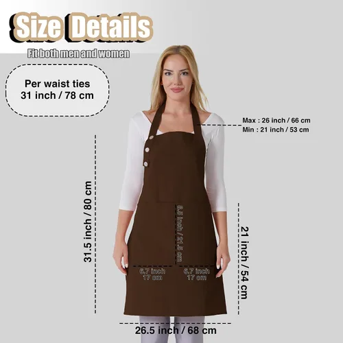 Miniatura 5 de TOSHE Delantal de cocina de algodón resistente a las gotas de agua con delantales ajustables para mujer con bolsillos, 12 opciones de color, Marrón