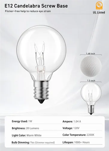 Miniatura 2 de Brightown Bombillas de repuesto G40, bombilla de globo transparente de 5 W que se adapta a enchufes de base de tornillo de candelabro E12 C7