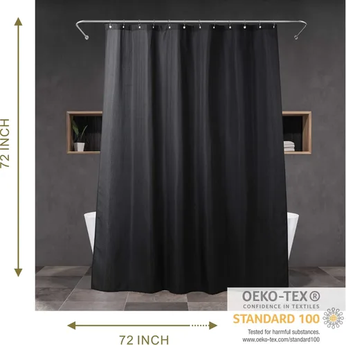 Miniatura 6 de Cortinas de ducha negras para baño: 72 pulgadas, repelente al agua, lavable, estilo lino, cortina de ducha de tela de ducha - Elegante cortina