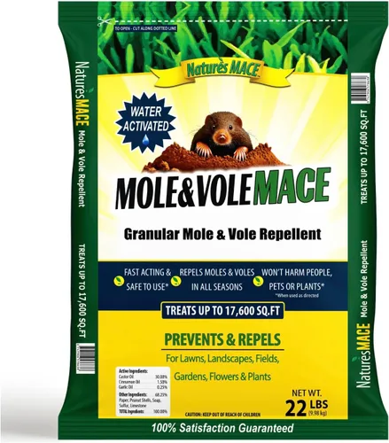Nature's MACE Mole & Vole MACE - Gránulos de patio y jardín, fórmula de aceite de ricino, uso al aire libre, seguro para plantas y mascotas, 352