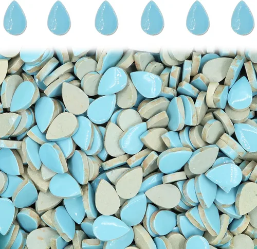 Azulejos de mosaico azul claro, forma de gotas de lluvia, mosaico para manualidades a granel, 50 piezas de forma de lágrima, mosaico, azulejos de