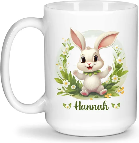 Miniatura 11 de Taza de viaje de cerámica personalizada de conejo, taza con nombre personalizado para los amantes de los conejos, taza de té con nombre temático