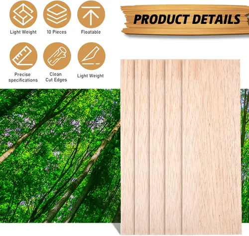 Miniatura 3 de Namalu 10 paquetes de hojas de madera de balsa de 12 x 4 x 0,12 pulgadas - 3 mm de espesor, tablas de madera sin acabar para manualidades, casa