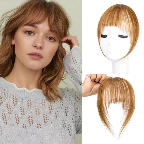 Miniatura 20 de Flequillo con clip, extensiones de cabello humano 100 % real, flequillo con clip para mujer, extensiones curvadas para uso diario