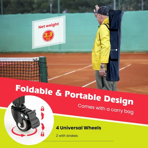 Miniatura 3 de GYMAX Tolva de pelota de tenis, carrito plegable para 150 pelotas de tenis con bolsa de transporte, marco de fácil montaje, bolsa extraíble y 4 Rojo