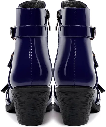 Miniatura 4 de SKYSTERRY Botas altas de tacón bajo grueso con cremallera y puntera puntiaguda para mujer, 2.5 pulgadas
