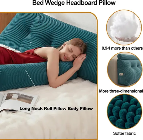 Miniatura 4 de Cabecero de cama individual, cojín triangular tipo cuña con cojín de cuello, cojín de apoyo para la espalda con funda extraíble y lavable para cama