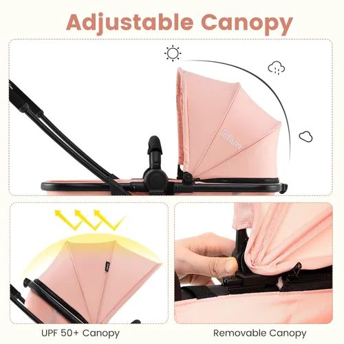 Miniatura 6 de INFANS Cochecito de bebé 2 en 1, cochecito convertible con moisés, asiento reversible, respaldo ajustable, plegable con una mano, cochecito compacto