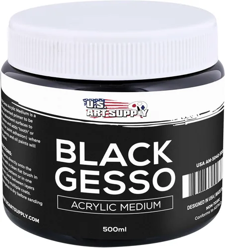 U.S. Art Supply imprimación de gesso negro - 16.9 oz (500 ml) para pintura al óleo y acrílica - Cobertura superior, preparación de lienzo, pintura