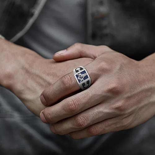 Miniatura 4 de WKXZMTR Anillo masón - Joyería masónica para hombre - Amuleto religioso estilo punk